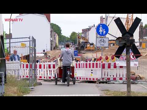 Die Gleisarbeiten an der Poeler Straße in Wismar gehen zügig voran