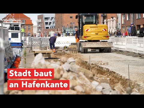 Wismar: Bauarbeiten an Kaikante Alter Hafen.